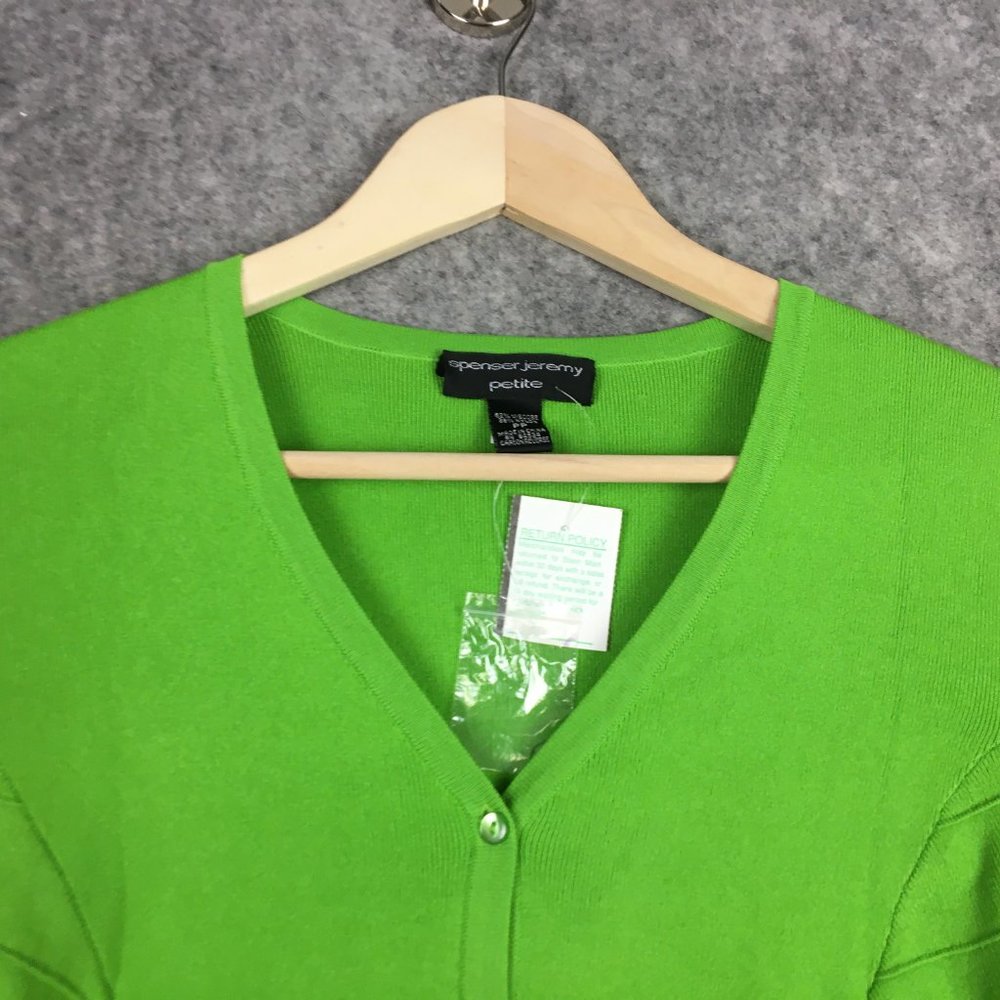 Spenser Jeremy Sweater PP PS Button Cardigan Lime Green Fine Gauge Knit V Neck - Picture 5 of 14